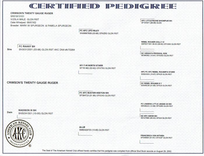 ruger pedigree form